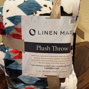 Linen Mart Plush Throw with Blue and Red Accents